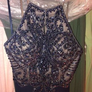 Navy blue long prom dress